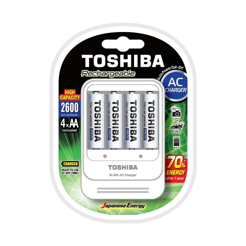 Carregador De Pilhas Toshiba C/ 4 Pilhas AA 2600Mah - TNHC-6GAE4 CB