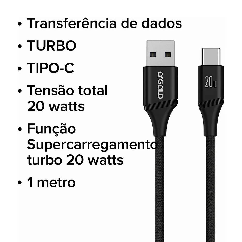 Cabo de Dados USB Tipo C 1m 20w aGold - CB78-3