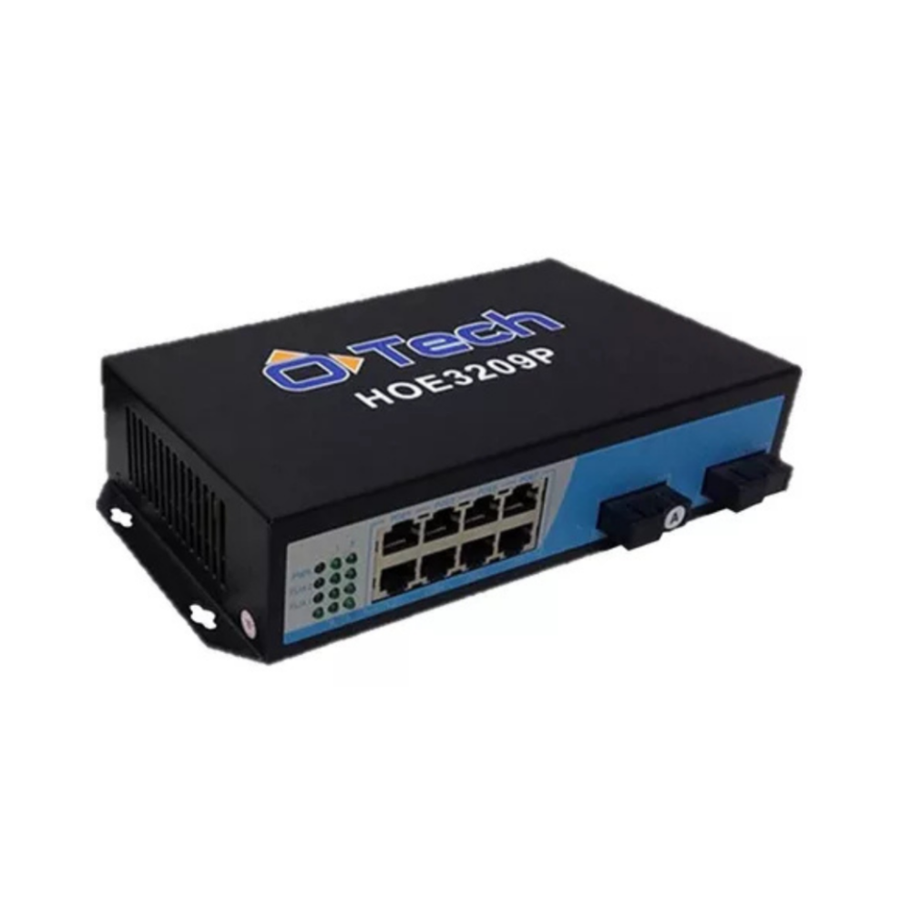 Switch 08 Portas Gigabit 10/100/1000 Mbps O-Tech POE+ 2FX SM 20Km SC/UPC - HOE3209P