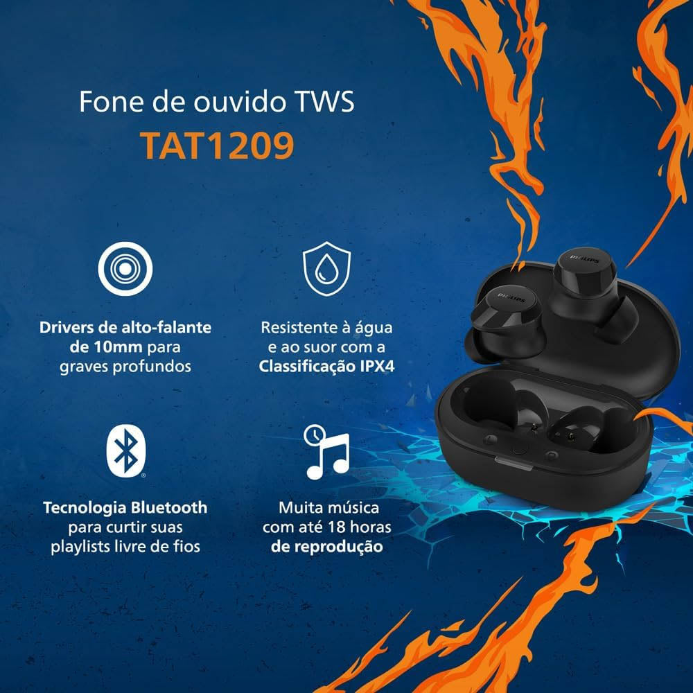 Fone De Ouvido Bluetooth Philips TWS Preto - TAT1209