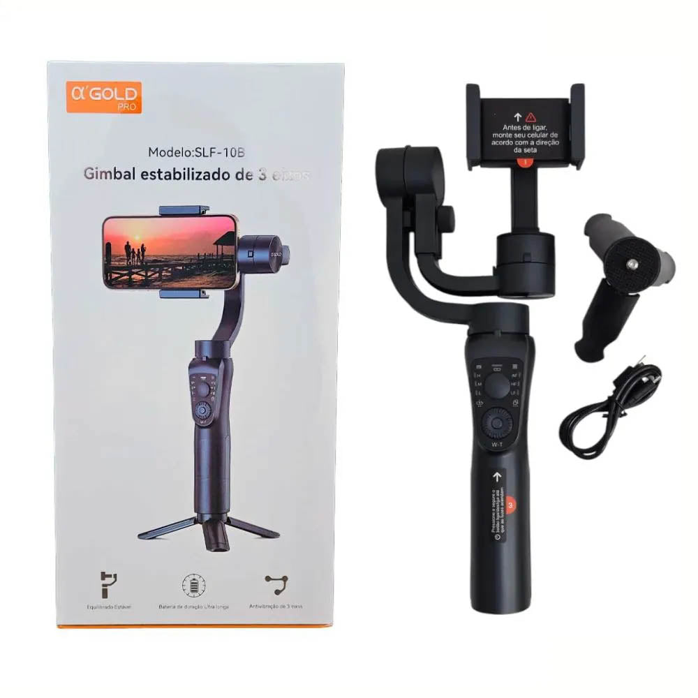 Estabilizador Gimbal para Celular C/ Rastreamento de Rosto P/ Videos aGold - SLF-10