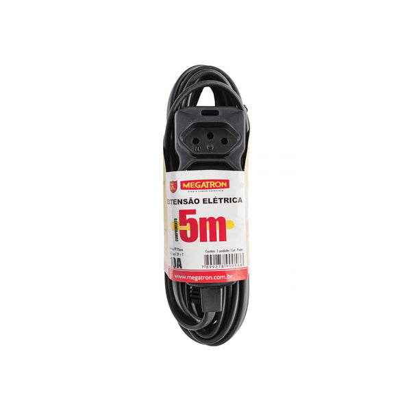 Extensão Elétrica Megatron 3 Tomadas pp 0,75mm 10A Preta 5mt - 29890
