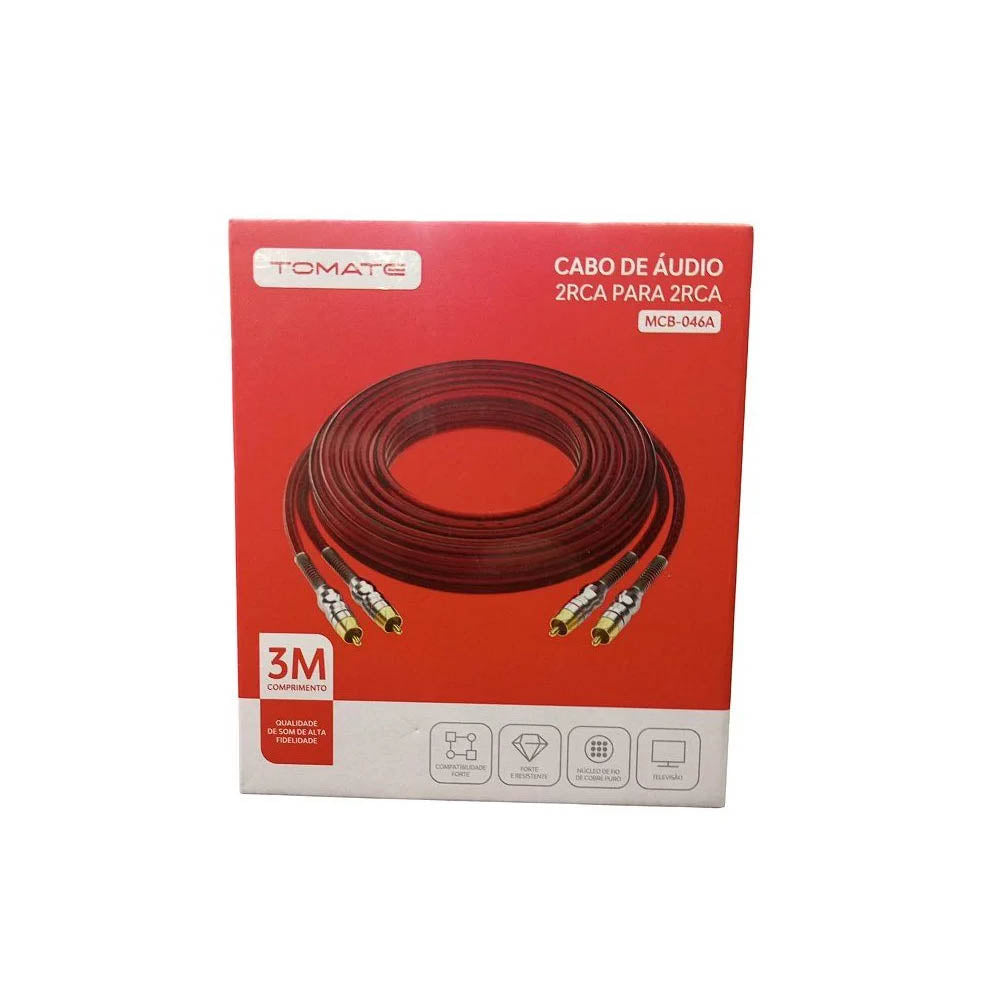 Cabo de Áudio 2 RCA Macho x 2 RCA Macho 3m Tomate - MCB-046A