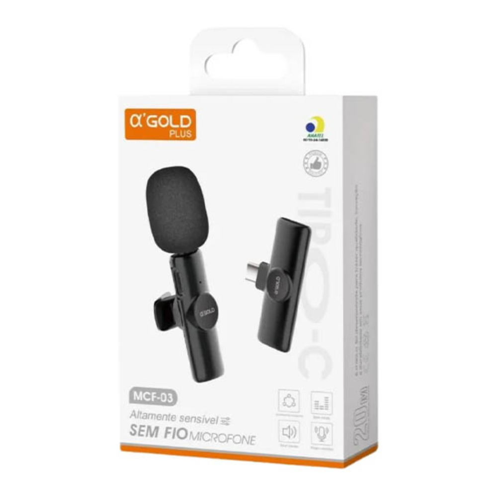 Microfone Sem Fio Wireless Lapela Lightning aGold - MCF-02