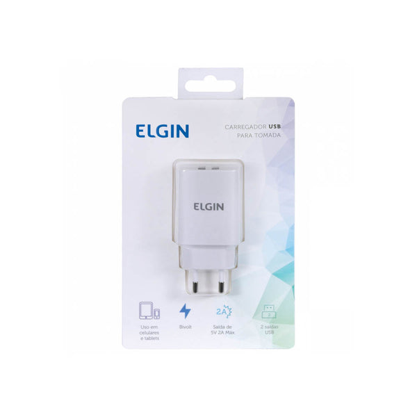 Carregador De Parede com 2 Saídas Usb Elgin 5V 2.1A Bivolt - 27597