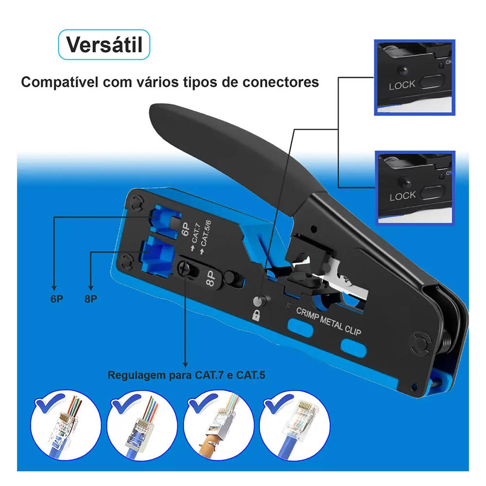 Alicate De Crimpagem Rapida RJ45 / RJ12 / RJ11 Vazado Profissional