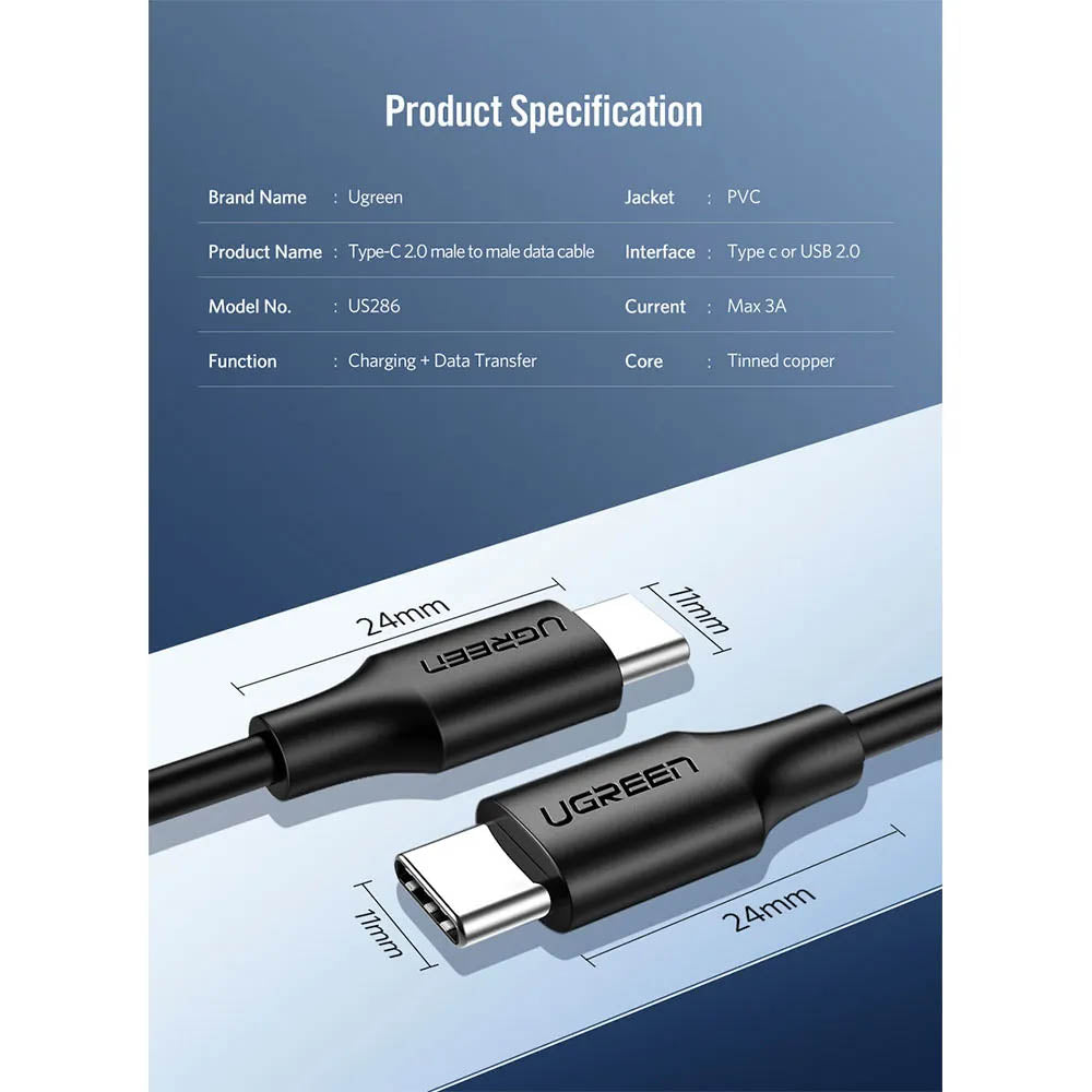 Cabo Usb-C 2mt US286 UGreen Preto