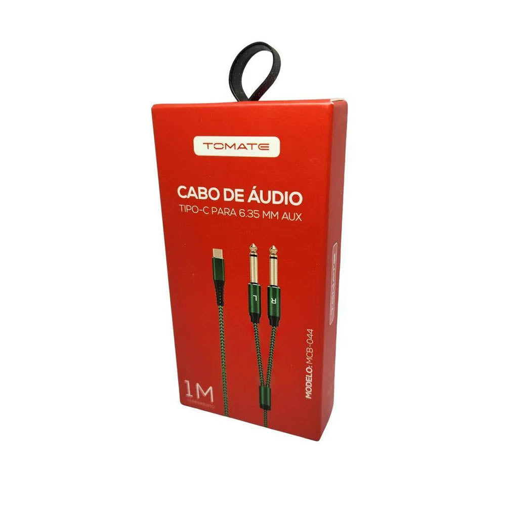 Cabo Adaptador de Audio USB Tipo C Macho P/ 2x 6.35mm Auxiliar Macho Tomate - MCB-044