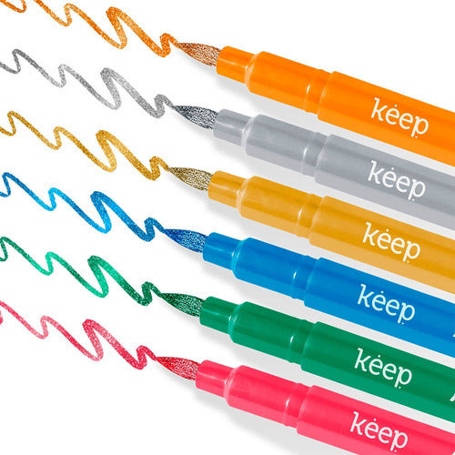 Kit Marcador Artistico Keep Metallic Brush C/ 5 Unidades Multicores Efeito Brilhante - MR057