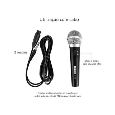 Microfone Com / Sem Fio 2.4G C/ Redução de Ruído HD 30m Profissional Tomate - MT-1201