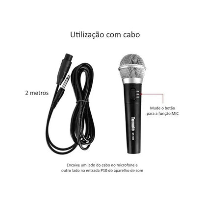 Microfone Com / Sem Fio 2.4G C/ Redução de Ruído HD 30m Profissional Tomate - MT-1201