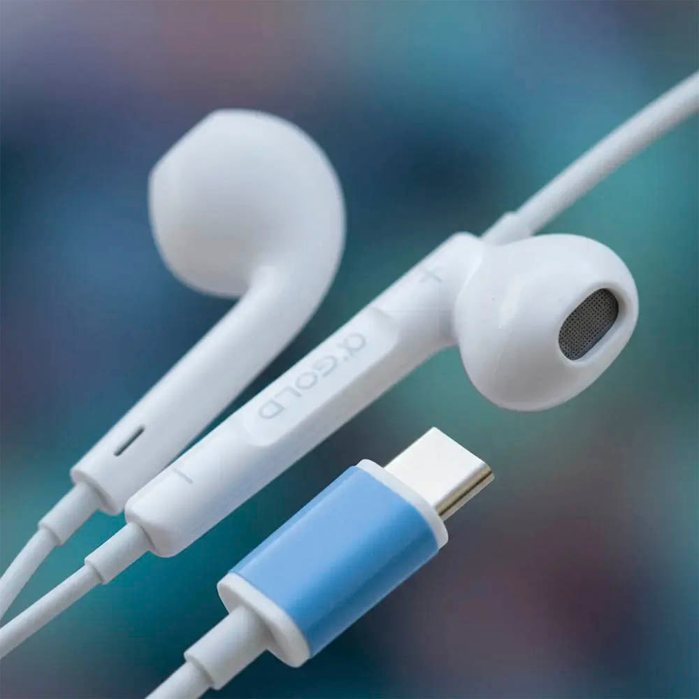 Fone De Ouvido Intra-Auricular Com Fio Tipo C aGOLD Branco  FN-A75L