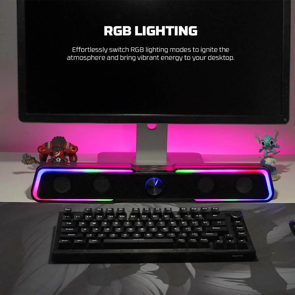 Caixa De Som Gamer Fantech Estéreo Beat Bar RGB Preta - GS305