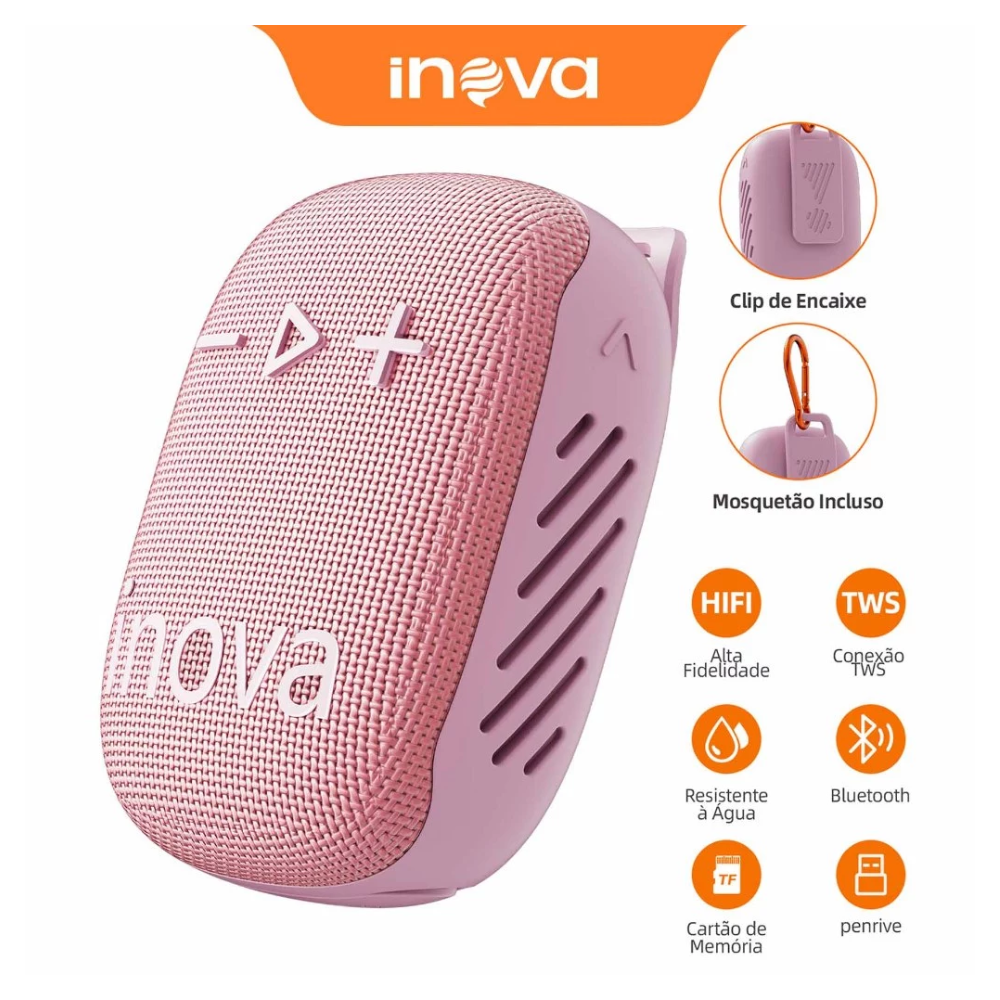Caixa de Som Portátil Bluetooth Inova Go 3 Bluetoth, USB, Cartão de Memória, Rosa - RAD12417
