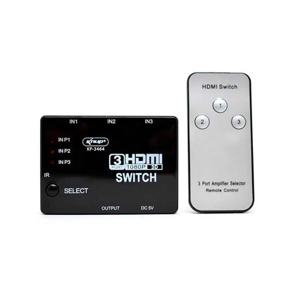 Switch Hdmi 3 Portas Knup 1080p - KP-3464 - Conecta Até 3 Aparelhos Em 1 Monitor Truedata