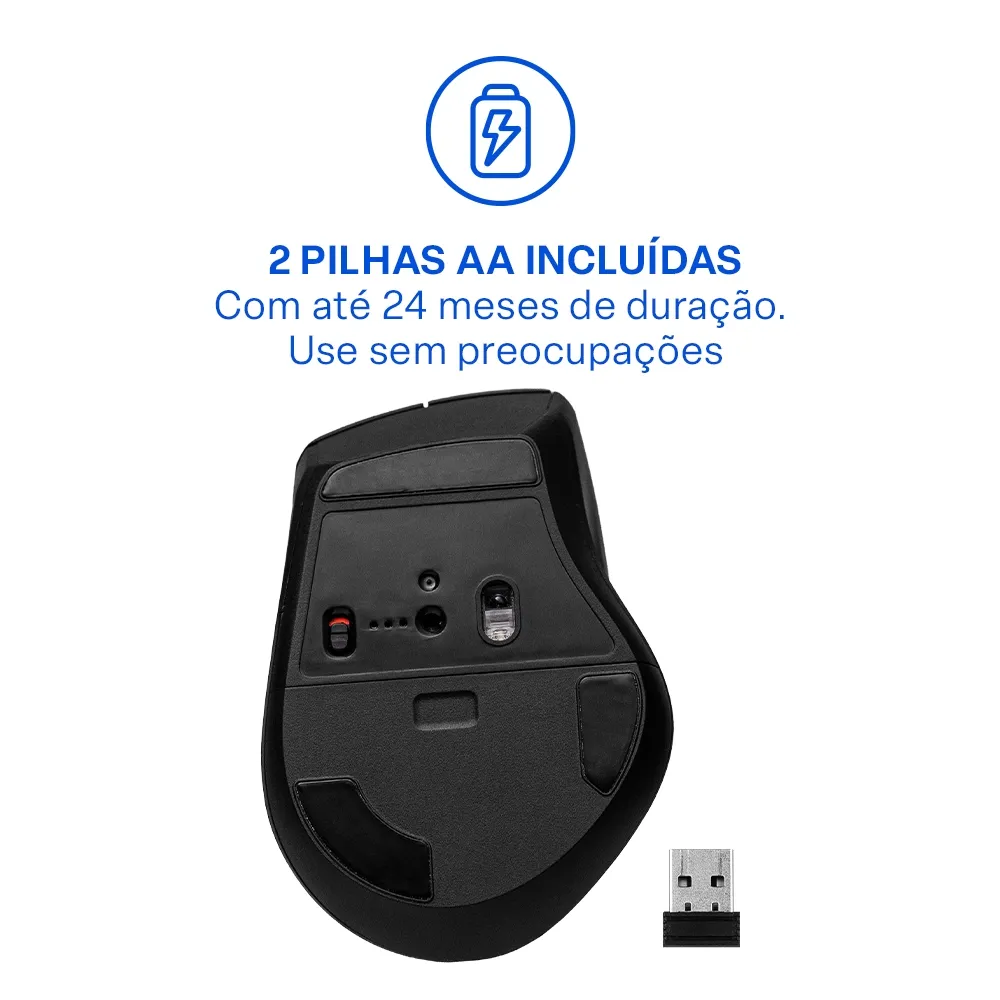Mouse Sem Fio Ergonomico Multimode Smart Scroll Multi MS2000 3000dpi Preto - MO406