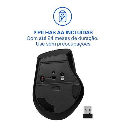 Mouse Sem Fio Ergonomico Multimode Smart Scroll Multi MS2000 3000dpi Preto - MO406