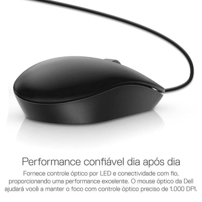Mouse Usb Com Fio Preto Dell 1000 Dpi - MS116