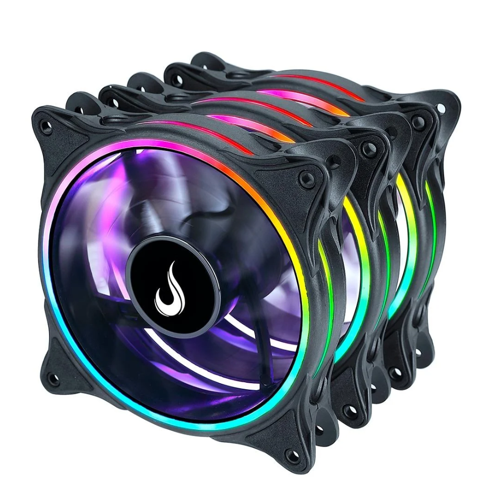 Kit 3x Cooler Fan  Rise Mode Laser ARGB  Preto 120mm  + Controladora  - RM-RGB-05-5V