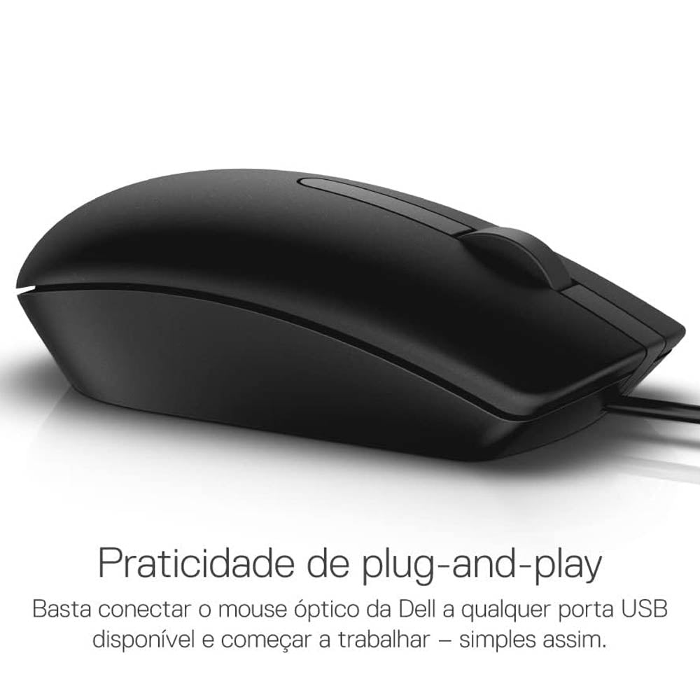 Mouse Usb Com Fio Preto Dell 1000 Dpi - MS116