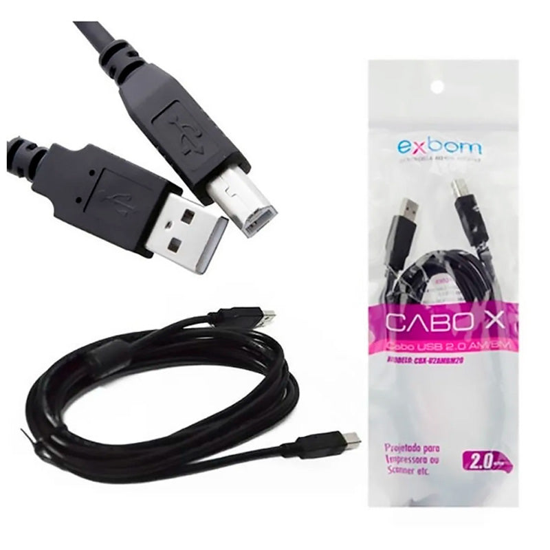 Cabo Usb 2.0 A/B Para Impressora 2mt Exbom