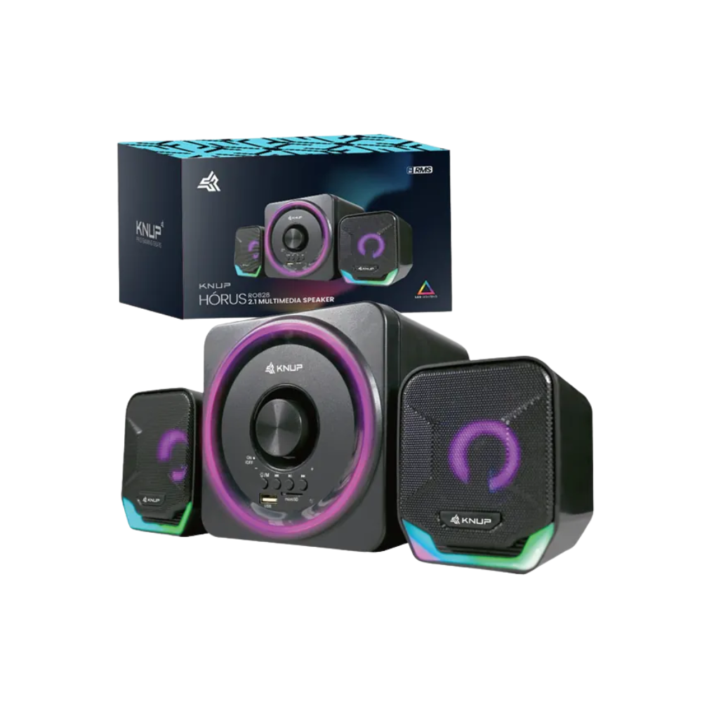 Caixa De Som C/ Subwoofer 2.1 16W Iluminação Led Knup Horus P2 Usb - RO828