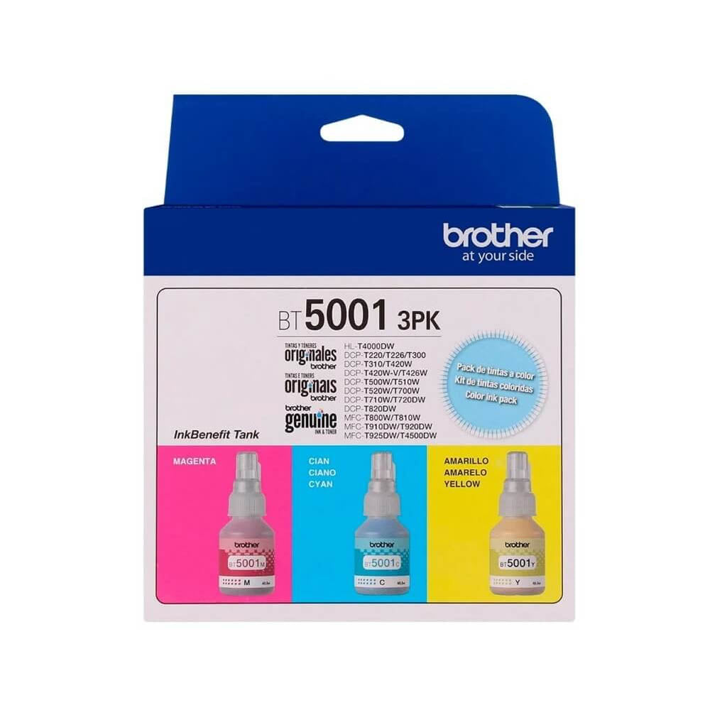 Kit de Refil De Tinta Brother BT5001 - Ciano Amarelo e Magenta - BT50013PK