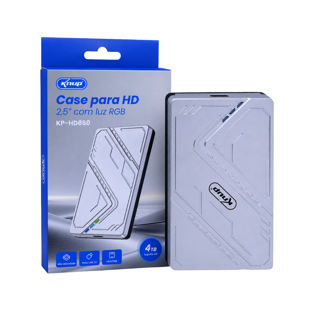 Case Para Hd e Ssd 2.5 Pols C/ Rgb Knup Usb Até 4Tb - KP-HD860