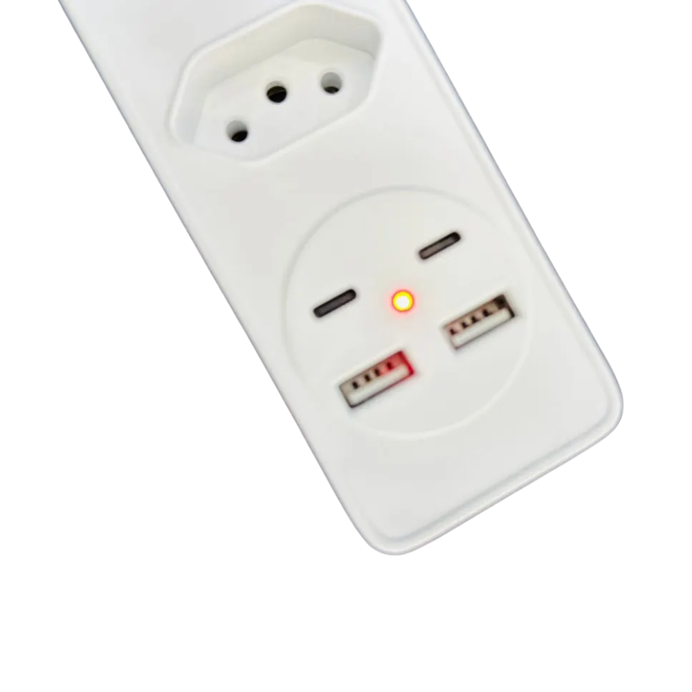Extensão C/ 4 Tomadas + 2 USB + 2 USB Tipo C 12W 2.4A Knup 2mts - KP-BX2204