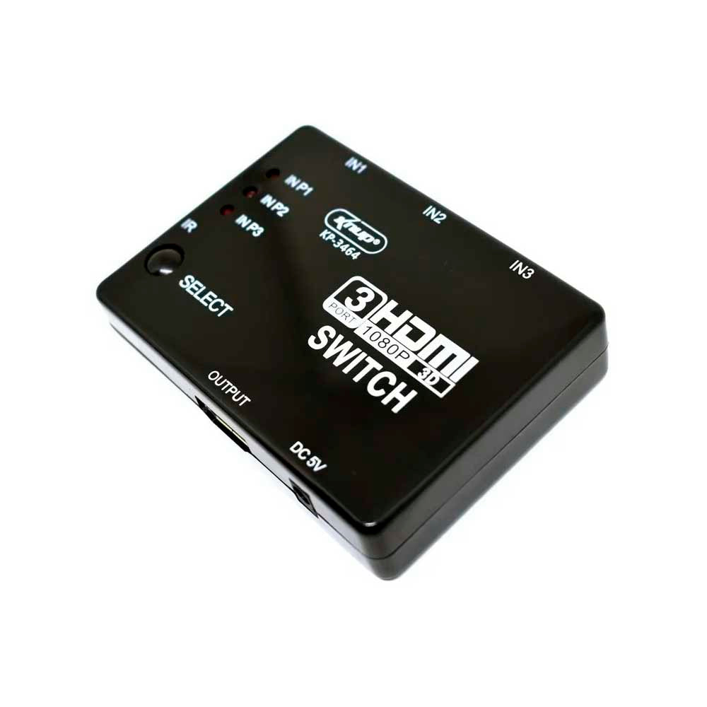 Switch Hdmi 3 Portas Knup 1080p - KP-3464 - Conecta Até 3 Aparelhos Em 1 Monitor Truedata