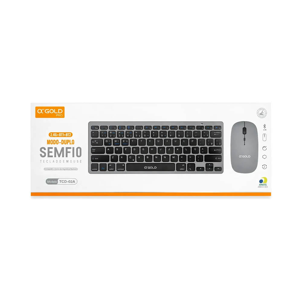 Kit Mini Teclado e Mouse Sem fio Modo Duplo Gold USB Slim - TCD-02A