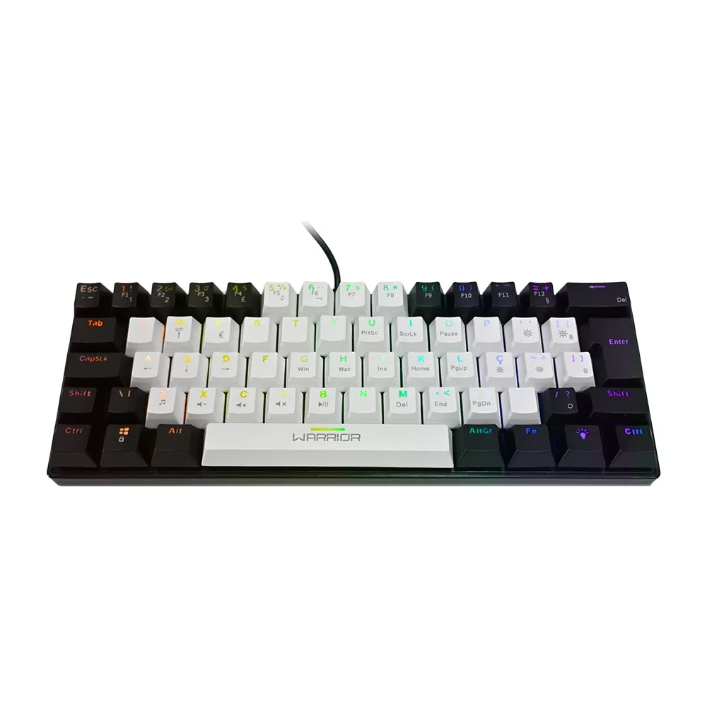 Teclado Gamer Mecanico Warrior 60%  RGB Rainbow Switch Blue Branco / Preto - TC314