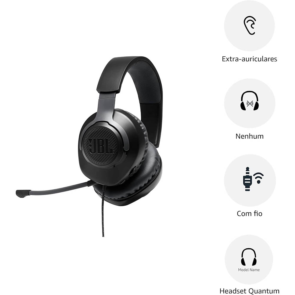 Headset Gamer Jbl Quantum 100 M2 P3 C/ Microfone Removível Preto - JBLQTUM100M2BLK