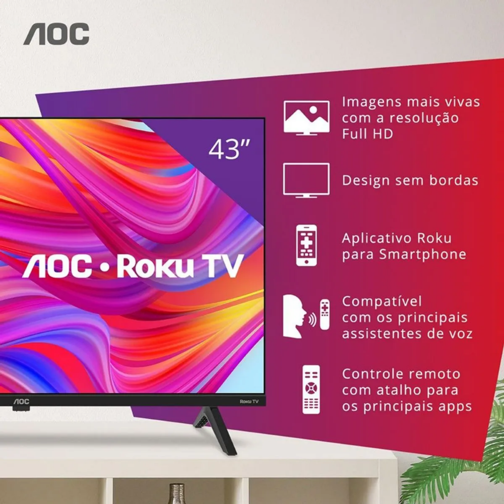 Smart TV Led AOC Roku TV 43" Full HD Wi-fi USB HDMI - 43S5155/78G