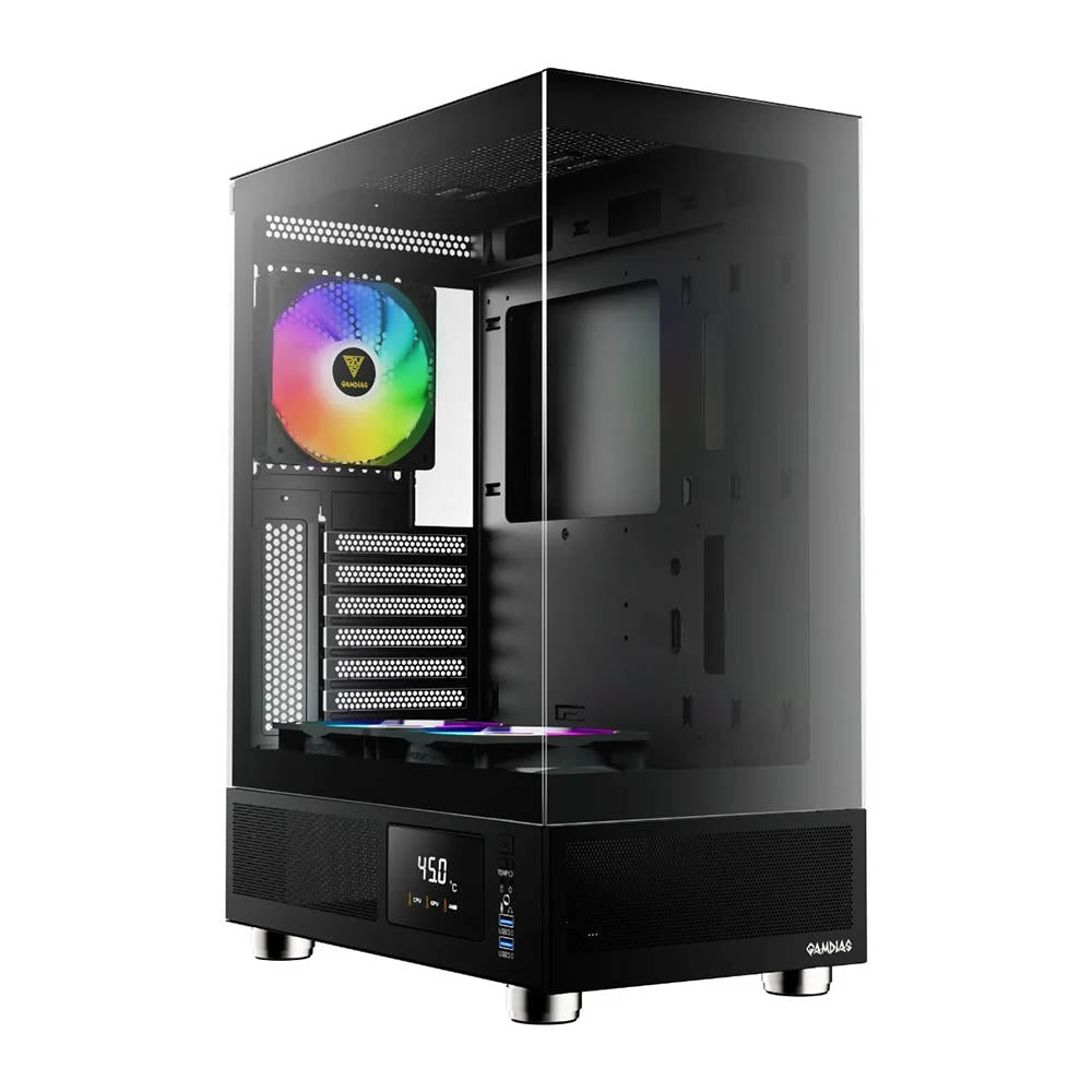 Gabinete Gamer Gamdias Mid Tower Atlas E1 Preto Com Lateral em Vidro Temperado +3 Fans ARGB