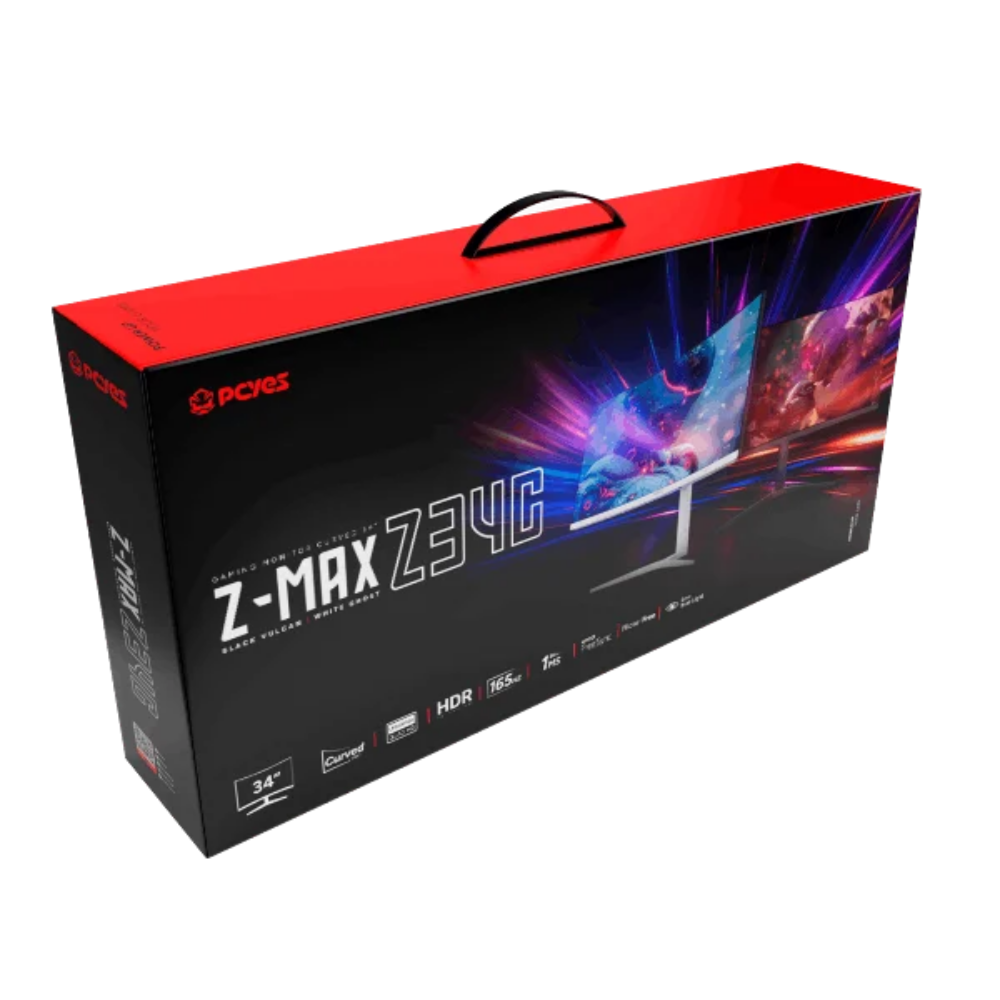 Monitor Gamer Curvo Led 34 Pols PCYes Z-Max Z34C  WQHD 165Hz 1Ms Hdmi Displayport Preto -  PMGZ34C165BV