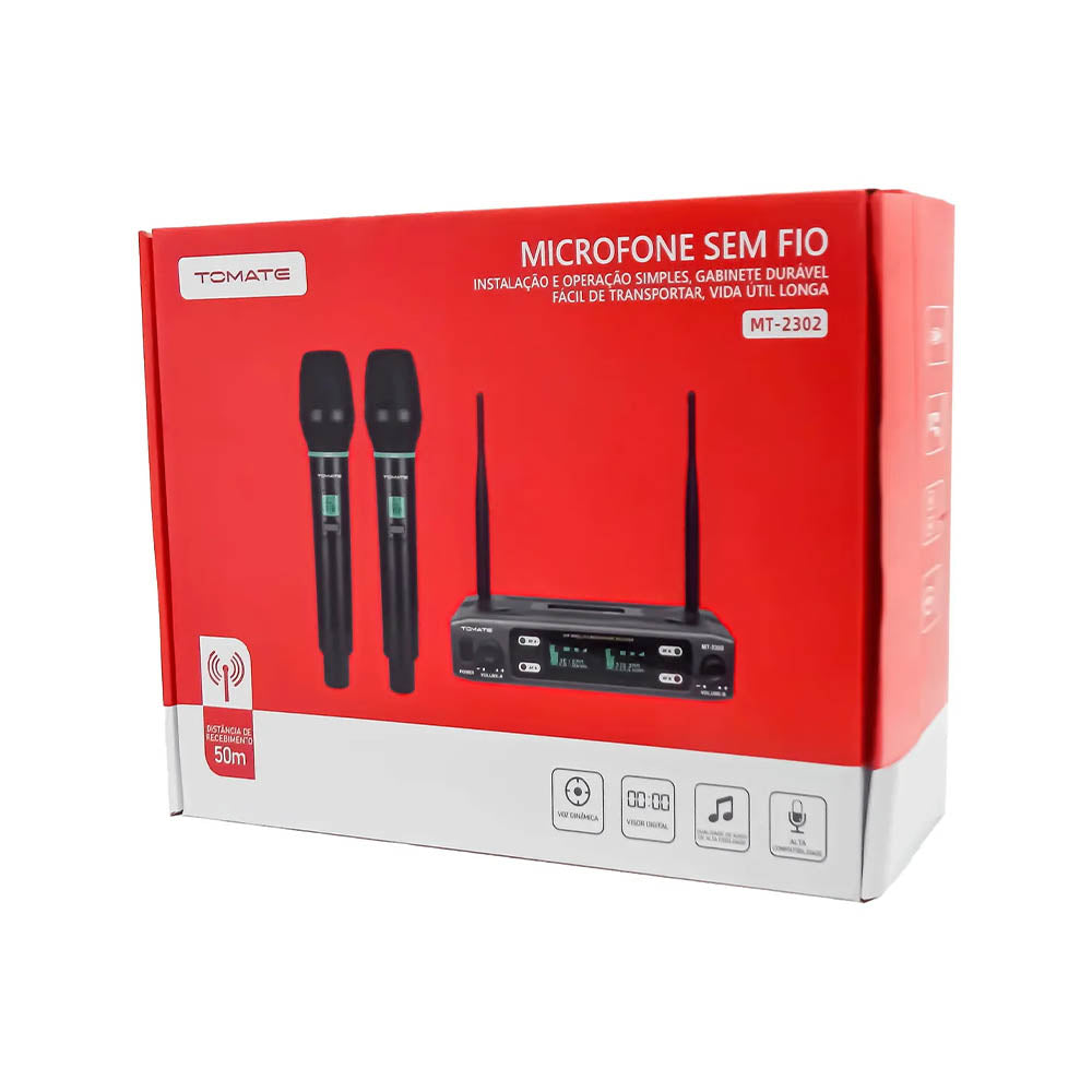 Microfone Profissional Sem Fio Duplo Tomate - MT-2302