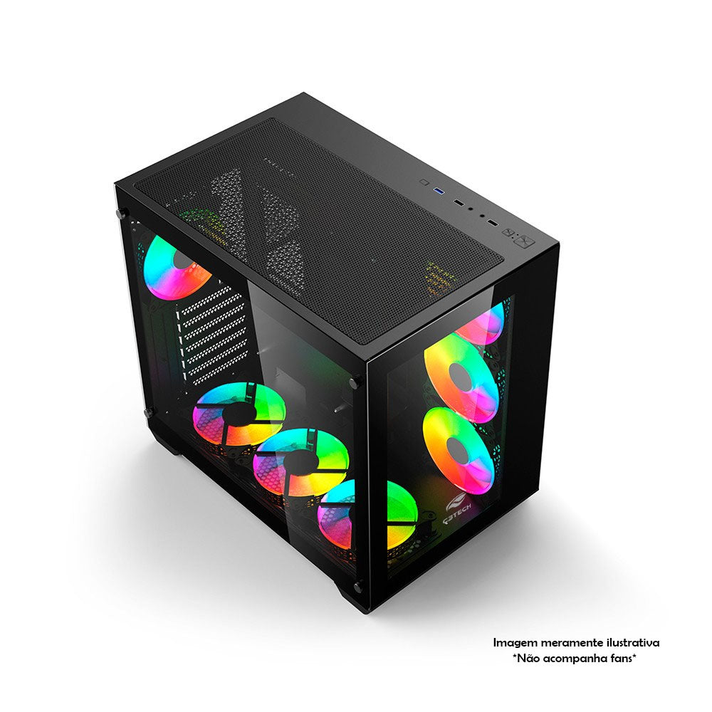 Gabinete Gamer C3Tech Aquarius Mid Tower Com frente e lateral em Vidro Temperado S/ Fonte Preto - MT-G910BK