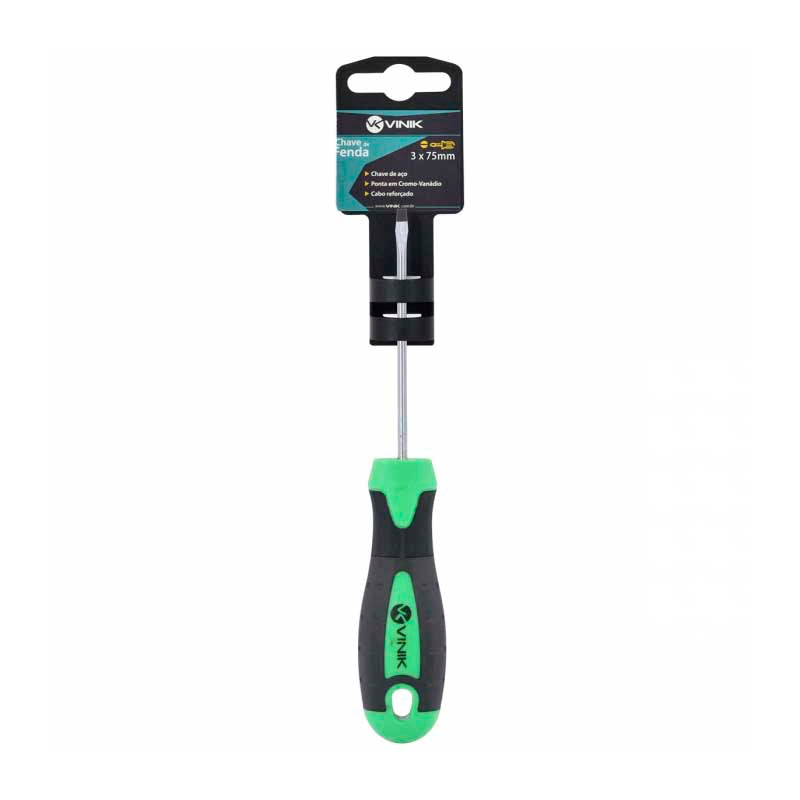 Chave de Fenda 3 X 75 MM - 1/8 X 3 Pol Em Aço Cromo Vanadio Cabo Ergonômico - 26154