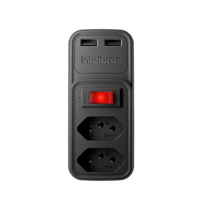 Adaptador E Carregador 2 Tomadas 2 Usb Intelbras Eac 202 Preto - 4820049