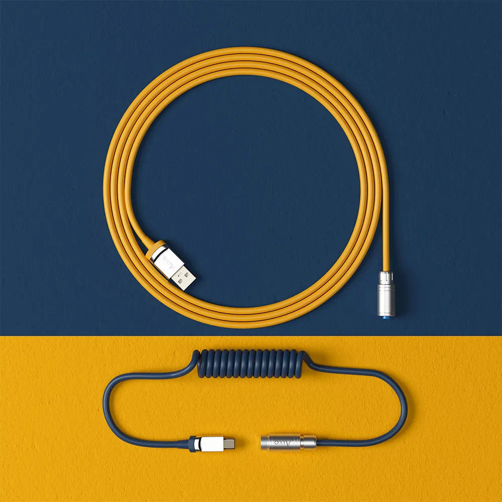 Cabo Enrolado Aviator Para Teclado Usb-A x Usb-C Akko V2 Macaw Amarelo e Azul