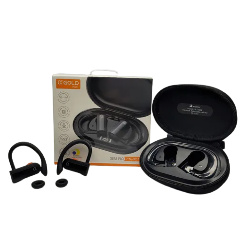 Fone De Ouvido Bluetooth aGold C/ Capa Protetora e Estojo de Carregamento BT 5.4 IPX5 - FN-B21A