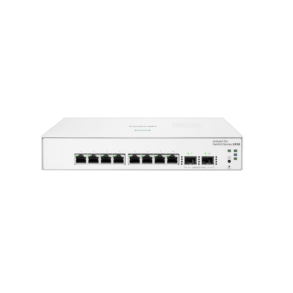 Switch 8 Portas HPE Aruba 1930 Gigabit 10/100/1000 + 2 Portas SFP Gerenciavel Instant On - JL680A