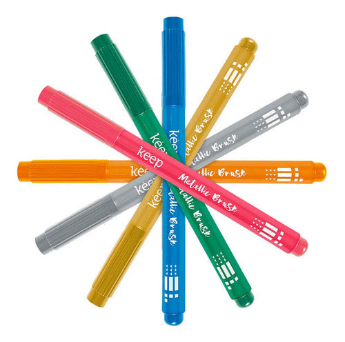 Kit Marcador Artistico Keep Metallic Brush C/ 5 Unidades Multicores Efeito Brilhante - MR057