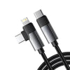 Cabo de Dados  2 em 1 USB-C p/ USB-C/Lightning  Essager 65w 1Mt Nylon Cinza - EXCTTL-WL0G-P