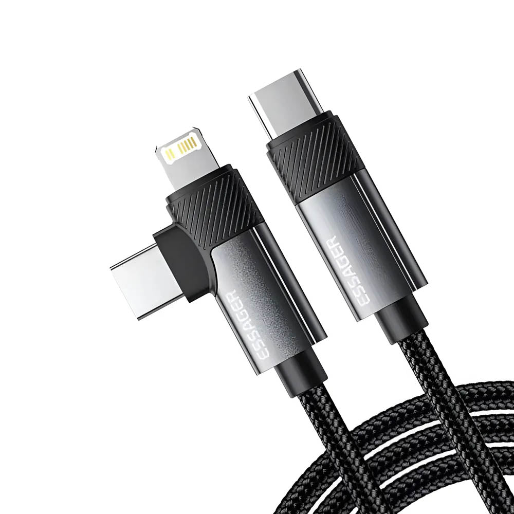 Cabo de Dados  2 em 1 USB-C p/ USB-C/Lightning  Essager 65w 1Mt Nylon Cinza - EXCTTL-WL0G-P