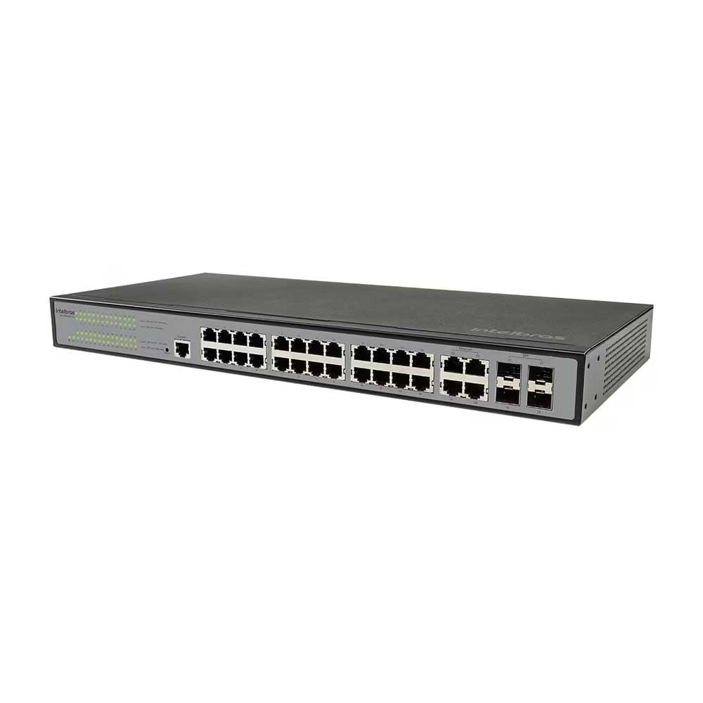 Switch 24 Portas Gigabit 10/100/1000 Mbps Intelbras + 4 SFP Gbic SG 2404 MR L2+ Gerenciável - 4760045