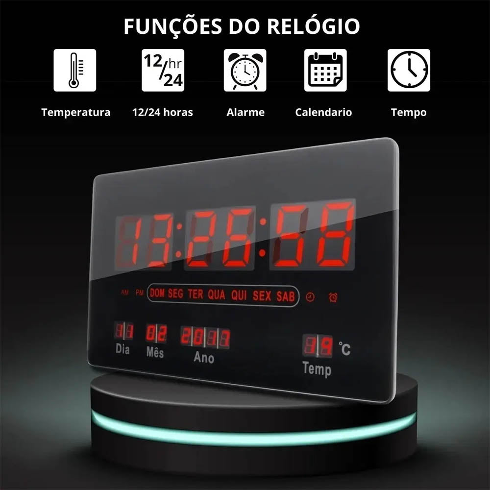 Relogio De Parede Led Digital Hora Calendário Temperatura Oasis - OIH-6207