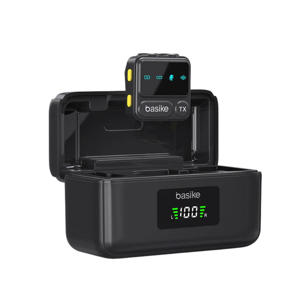 Microfone Sem Fio Wireless Lapela Tipo C Basike a Prova de Vento C/ 2 Microfones e Base de Carregamento