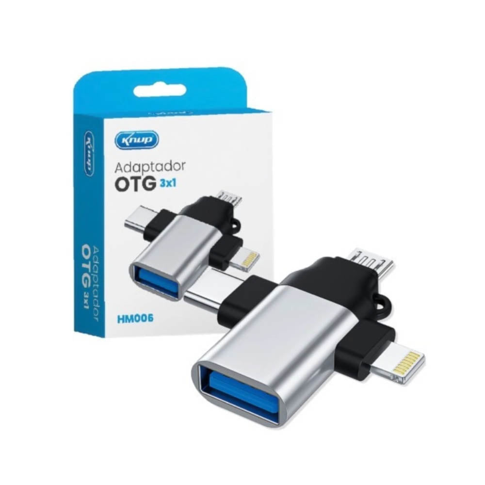 Adaptador Otg 3 em 1 (Lightning / Tipo C / Micro Usb) P/ Usb 3.0 Femea Knup - HM006